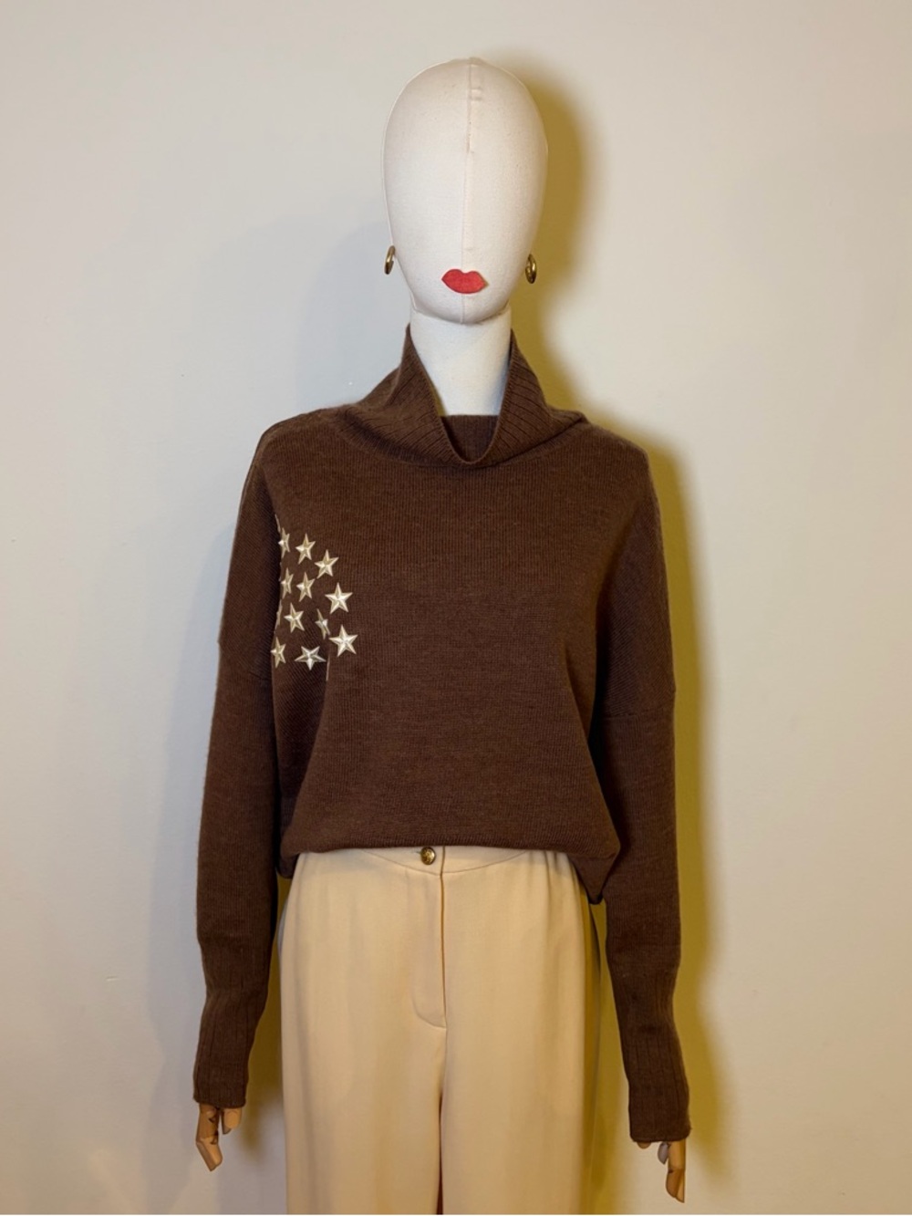 Rachel Zoe 100% Merino Wool Star Patch Turtleneck - L